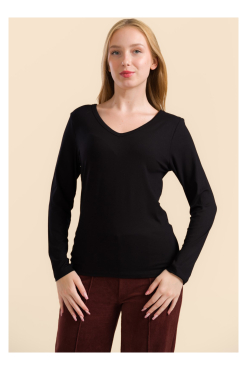 LaLamour top Lynn Ecovero plain zwart lange mouwen