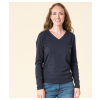 Donkerblauw dames shirt met V-hals en lange mouwen van biologisch katoen in zachte single jersey – vegan, GOTS-gecertificeerd en CO₂-gecompenseerd