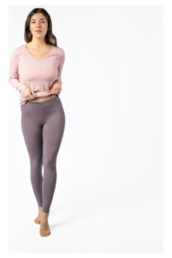 Mauve dameslegging van biologisch katoen met slim fit, elastische tailleband en dubbelgestikte zomen – vegan, fair en GOTS-gecertificeerd