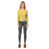 Khaki dameslegging van biologisch katoen met geborstelde binnenkant, slim fit pasvorm, elastische tailleband en dubbelgestikte zoom – vegan en GOTS-gecertificeerd