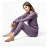 Mauve damespyjama van biologisch katoen met lange mouwen en broek, soepele interlock jersey en brede ribboorden – vegan, GOTS-gecertificeerd en jubileumprijs