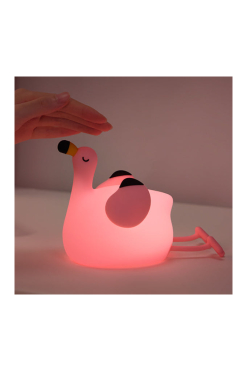 Rammelaartje nachtlampje in de vorm van een flamingo van zacht siliconen, met warm LED-licht – Ditha Bonita