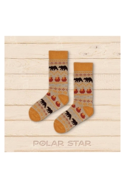 Polar Star Noorse sokken Beren – warme biokatoenen sokken met berenprint uit de Wildlife-collectie, ontworpen in Frankrijk en geproduceerd in Europa.