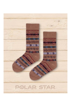 Polar Star Noorse sokken KJELL – Scandinavische biokatoenen sokken in bruin-blauw patroon, ontworpen in Frankrijk en geproduceerd in Europa