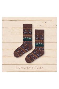Polar Star Noorse sokken MARHUND – biologisch katoenen wasbeer sokken met Nordic patroon uit de Wild Life collectie, ontworpen in Frankrijk en geproduceerd in Europa.