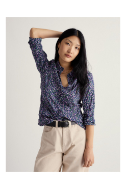 Seasalt Larissa blouse Flax Flower Bright Orchid van biologisch katoen met kreukstructuur en paarse bloemenprint
