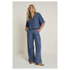 Para Mi Belle Lyocell Blue denim blouse van 100% lyocell met korte mouwen in soepele blauwe denimlook