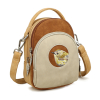 Hi-di-hi handtas Ditty peach cognac beige met geborduurd vogeltje, compacte vegan handtas met verstelbare schouderband