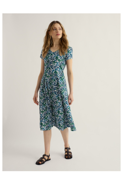 Seasalt Pier View jurk van biologisch katoen met blauwgroene print bij Ditha Bonita Conceptstore