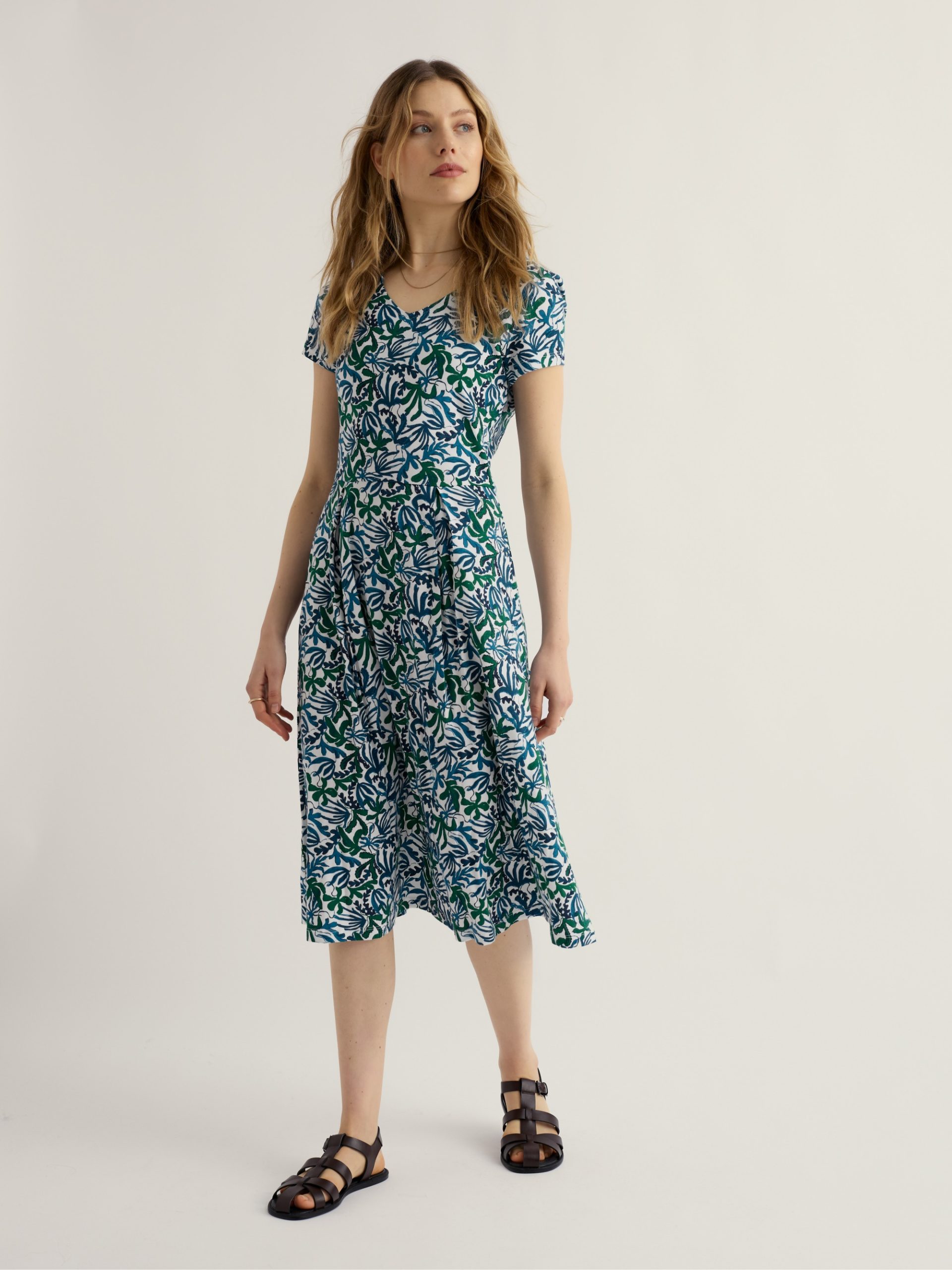 Seasalt Pier View jurk van biologisch katoen met blauwgroene print bij Ditha Bonita Conceptstore