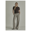 Para Mi Mira Elastic Check Brown damesbroek met hoge taille, bruine ruit, elastische tailleband en extra wijde pijpen